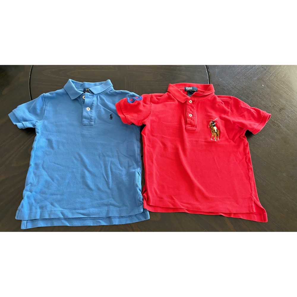 Polo Ralph Lauren Polo Shirt Toddler Boys 4T Blue Red Good Lot of 2 Short Sleeve